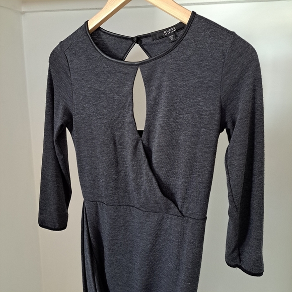 GUESS | Dark grey front key hole & black pleather trim draped style dress - Picture 4 of 15